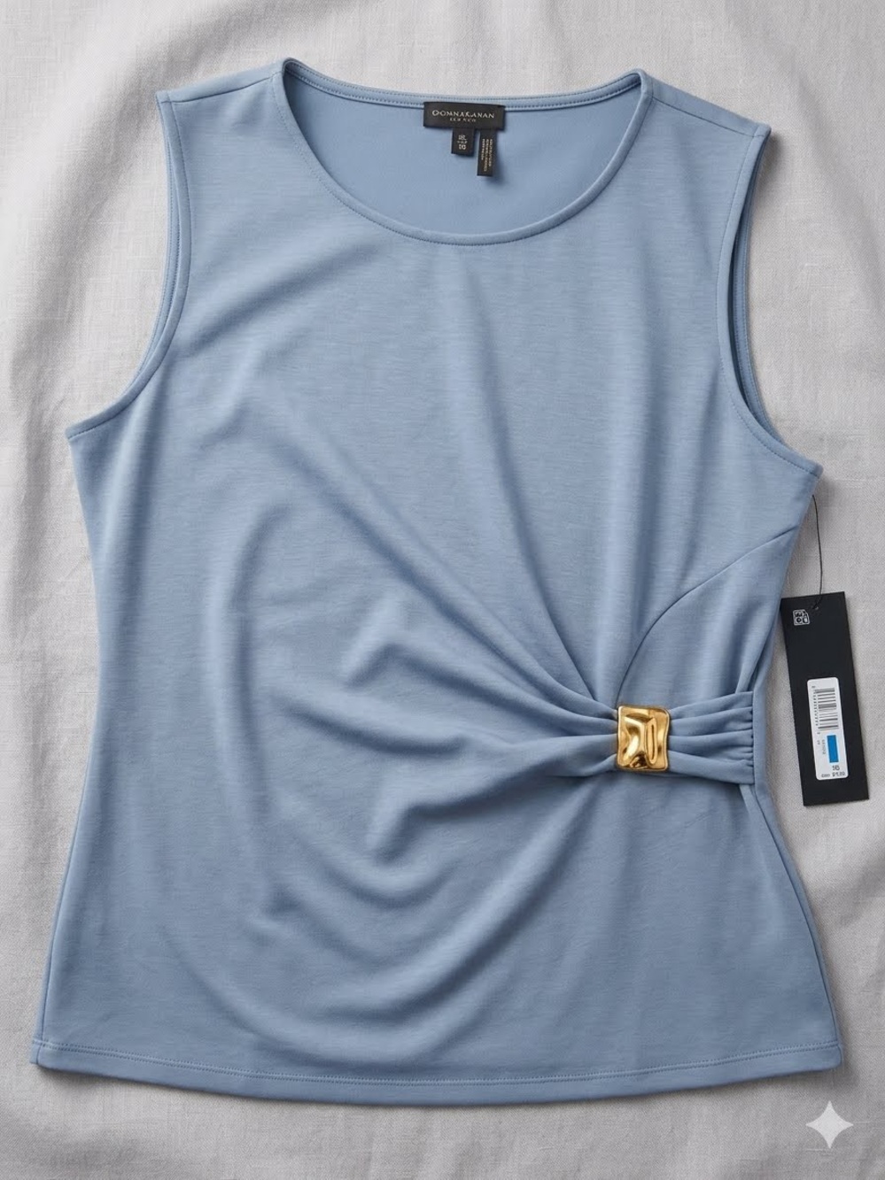 Donna Karan Sky Blue Sleeveless Top with Gold Accent Knot